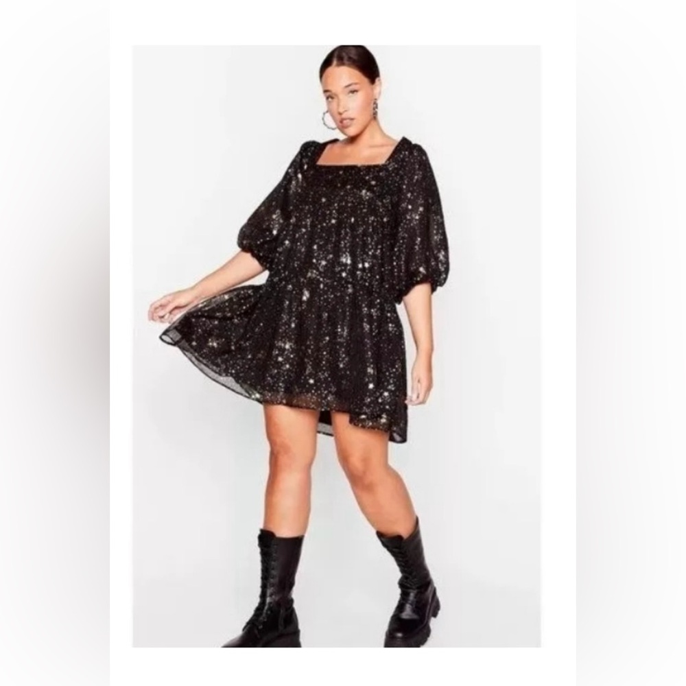 Nasty Gal Starlight Tiered Dress with Puff Sleeve